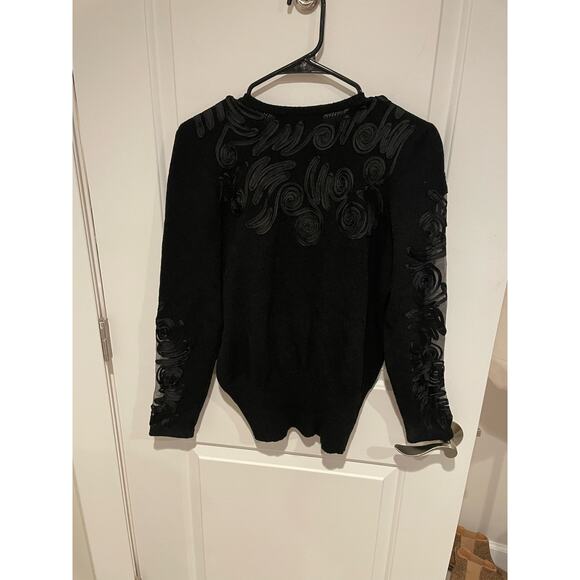 Vintage Jennifer Roberts wool jeweled cardigan 1980s black size 8 - Picture 7 of 7